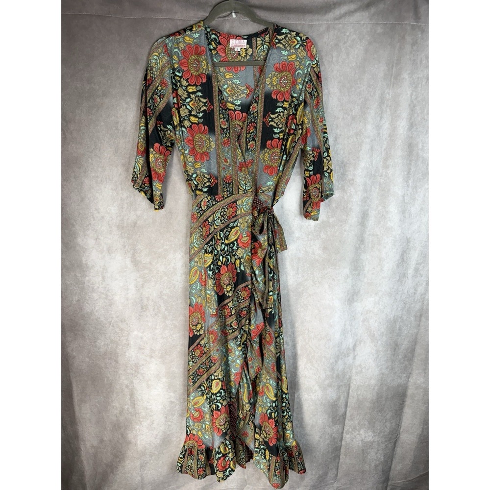 Cienna Silk Blend Floral Wrap Dress In Multi Women's Size L